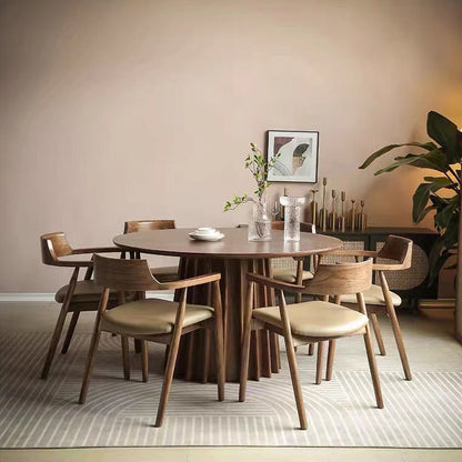 Grenen massief houten sokkeltafel Bruine ronde eetkamer keukentafel