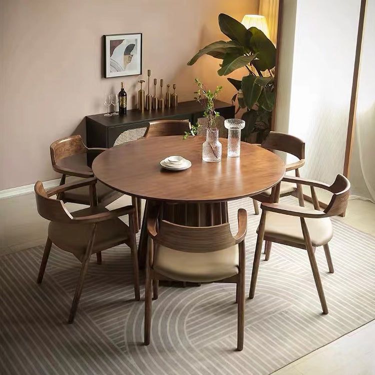 Grenen massief houten sokkeltafel Bruine ronde eetkamer keukentafel