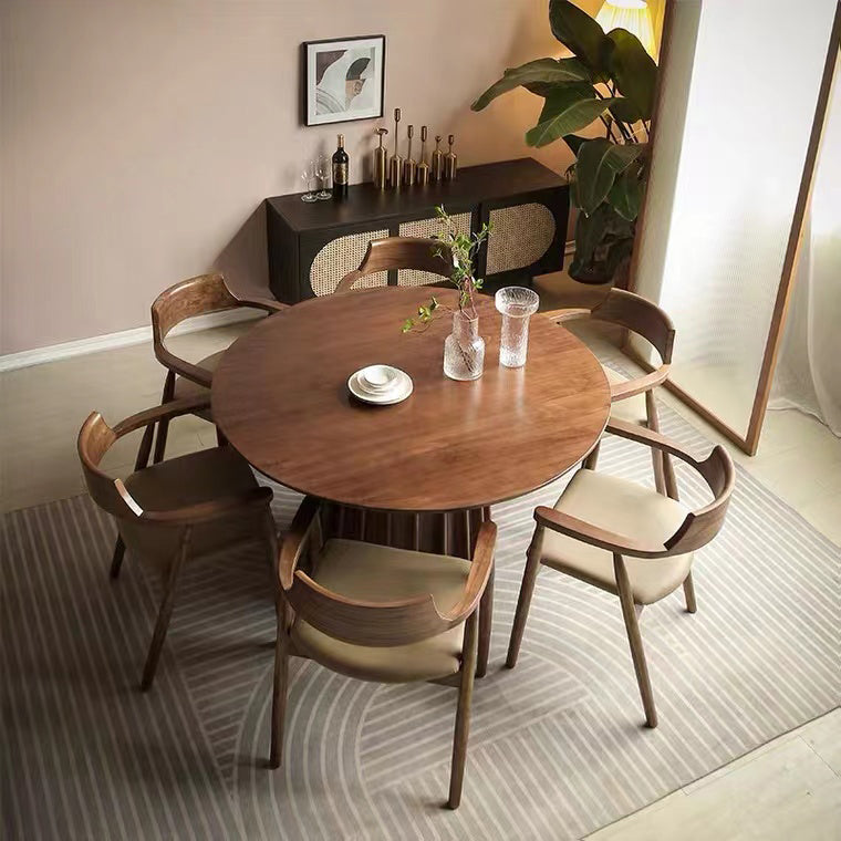 Grenen massief houten sokkeltafel Bruine ronde eetkamer keukentafel