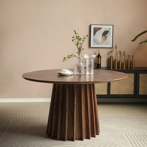 Grenen massief houten sokkeltafel Bruine ronde eetkamer keukentafel