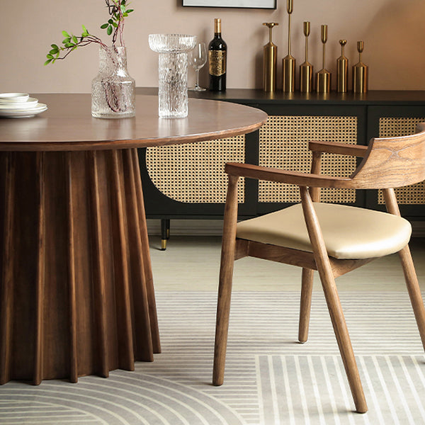 Grenen massief houten sokkeltafel Bruine ronde eetkamer keukentafel
