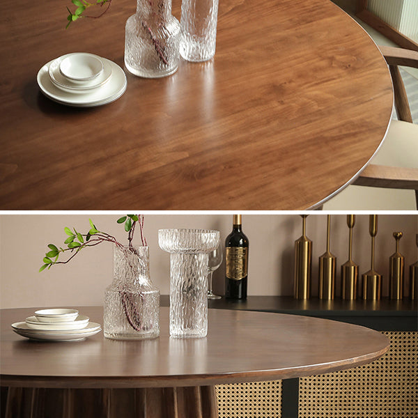 Grenen massief houten sokkeltafel Bruine ronde eetkamer keukentafel