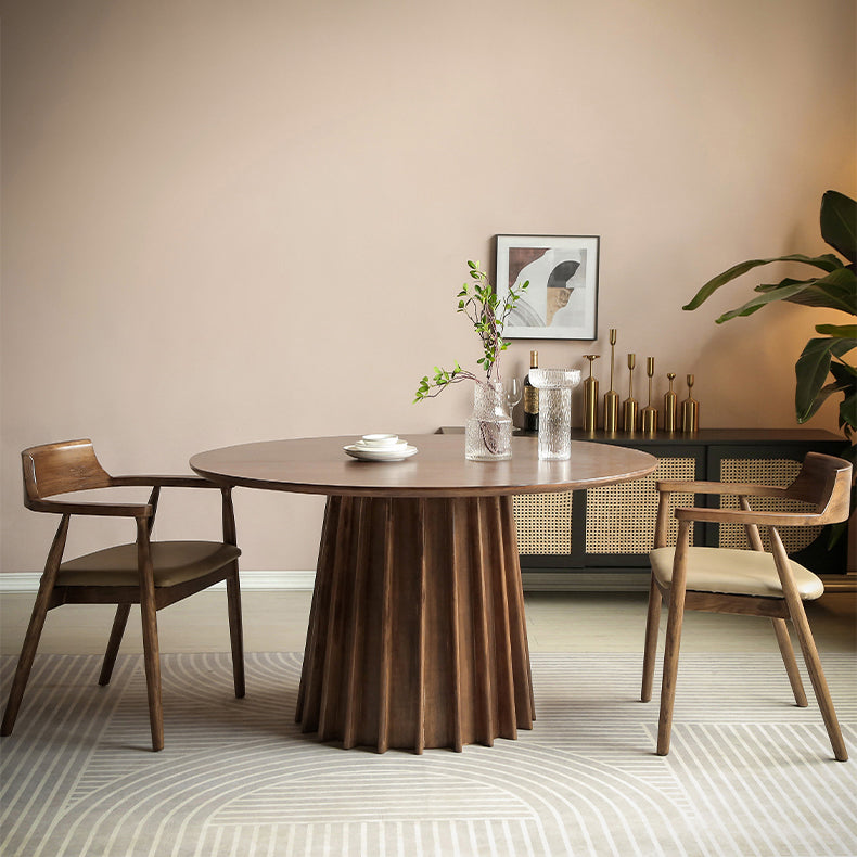 Grenen massief houten sokkeltafel Bruine ronde eetkamer keukentafel