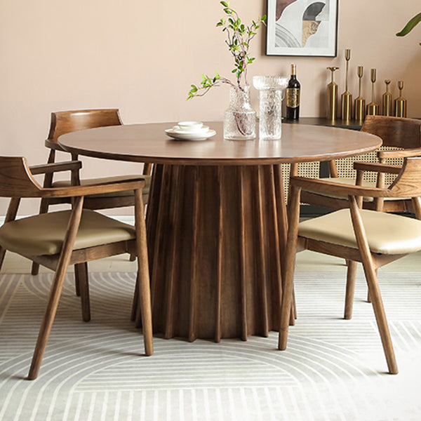 Grenen massief houten sokkeltafel Bruine ronde eetkamer keukentafel