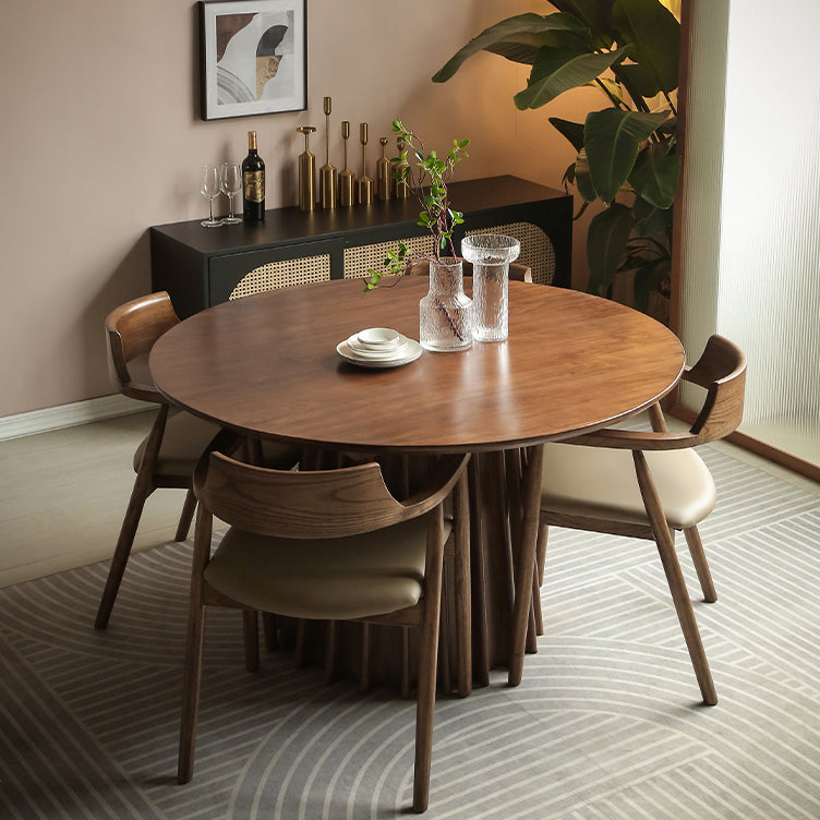 Grenen massief houten sokkeltafel Bruine ronde eetkamer keukentafel