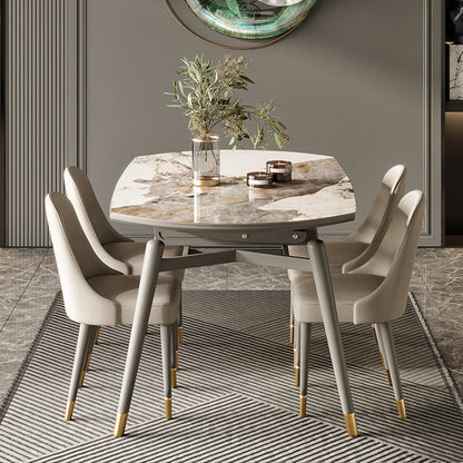 Extendable Sintered Stone Dining Table Round Table with 4 Legs for Home