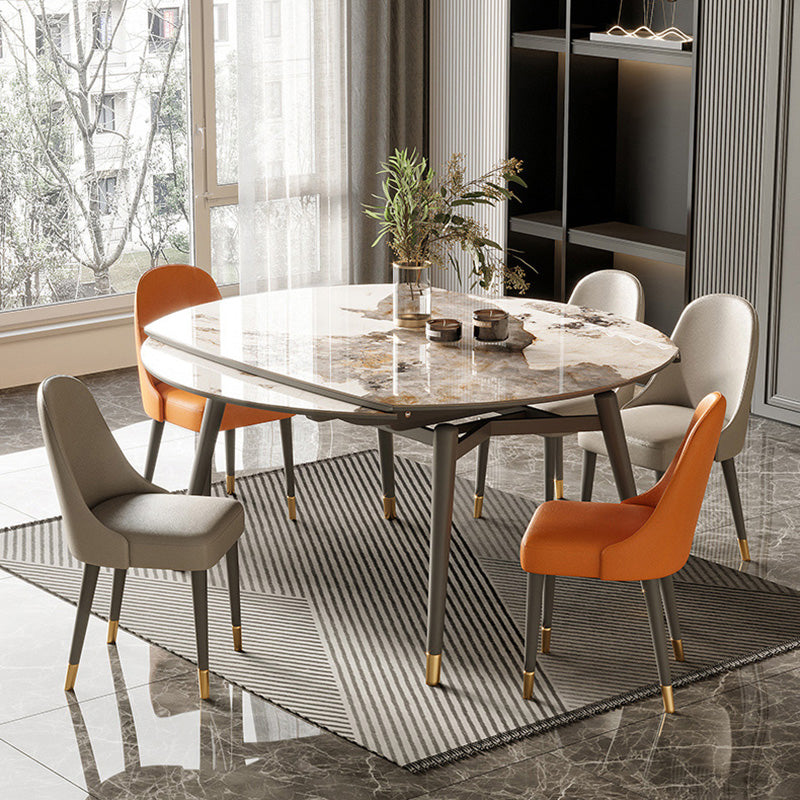Extendable Sintered Stone Dining Table Round Table with 4 Legs for Home
