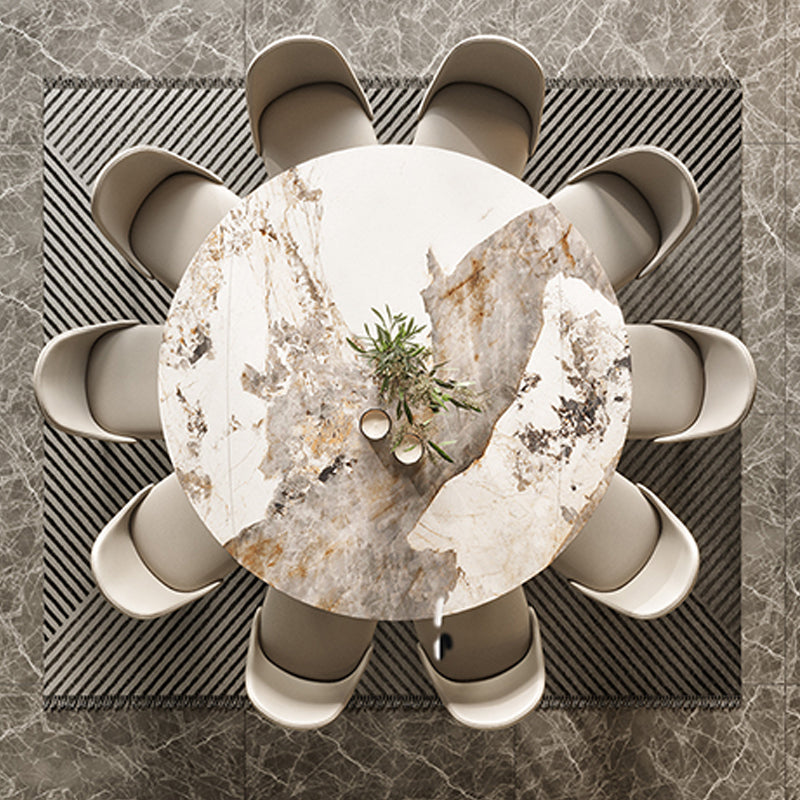 Extendable Sintered Stone Dining Table Round Table with 4 Legs for Home