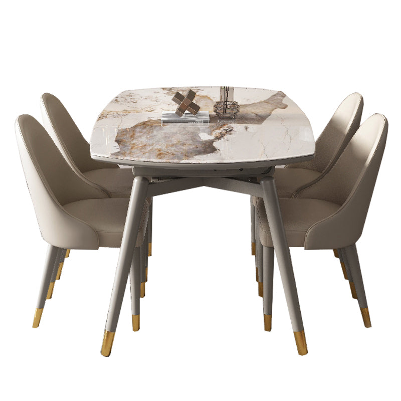 Extendable Sintered Stone Dining Table Round Table with 4 Legs for Home