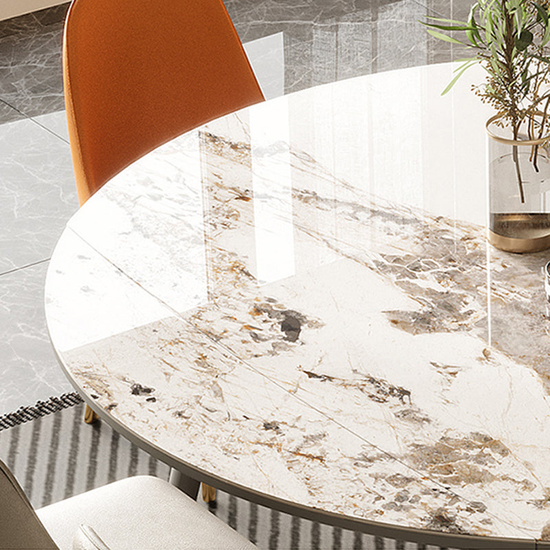Extendable Sintered Stone Dining Table Round Table with 4 Legs for Home