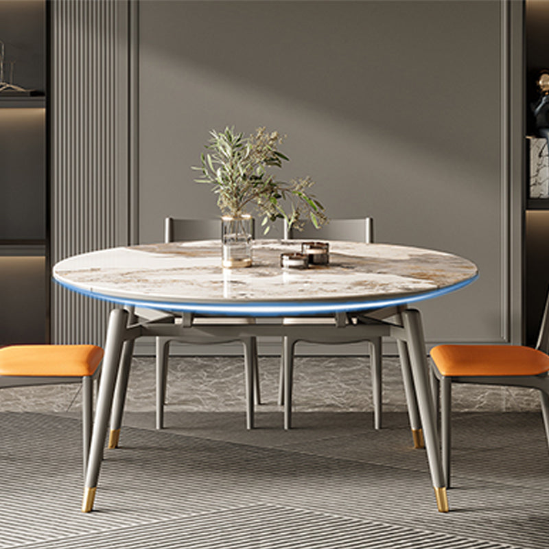 Extendable Sintered Stone Dining Table Round Table with 4 Legs for Home
