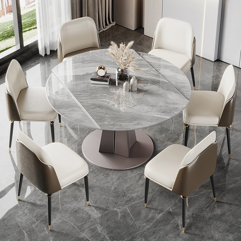 Modern Stainless Steel Base Pedestal Dining Table Extendable Dinner Table for Home 47.2"L x 31.5"W x 29.5"H Without Chairs Clearhalo 'Dining Tables & Seating' 'Dining Tables' 'dining_table' 'furn' 'furn_dining_table' 'Furniture' 'Kitchen & Dining Furniture' 6229484