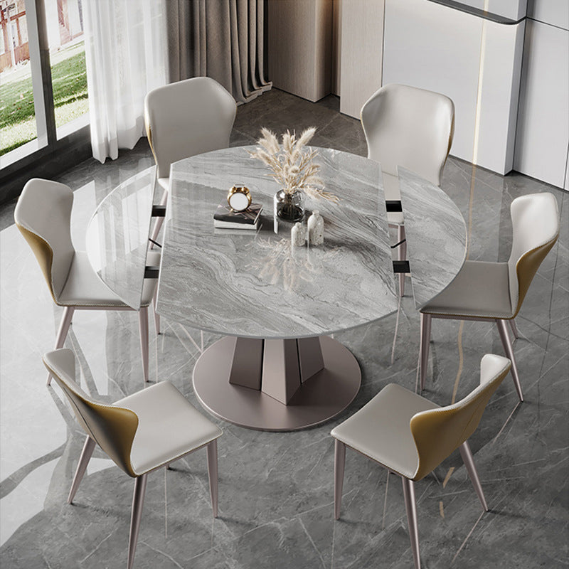 Modern Stainless Steel Base Pedestal Dining Table Extendable Dinner Table for Home 51.2"L x 33.5"W x 29.5"H Without Chairs Clearhalo 'Dining Tables & Seating' 'Dining Tables' 'dining_table' 'furn' 'furn_dining_table' 'Furniture' 'Kitchen & Dining Furniture' 6229485