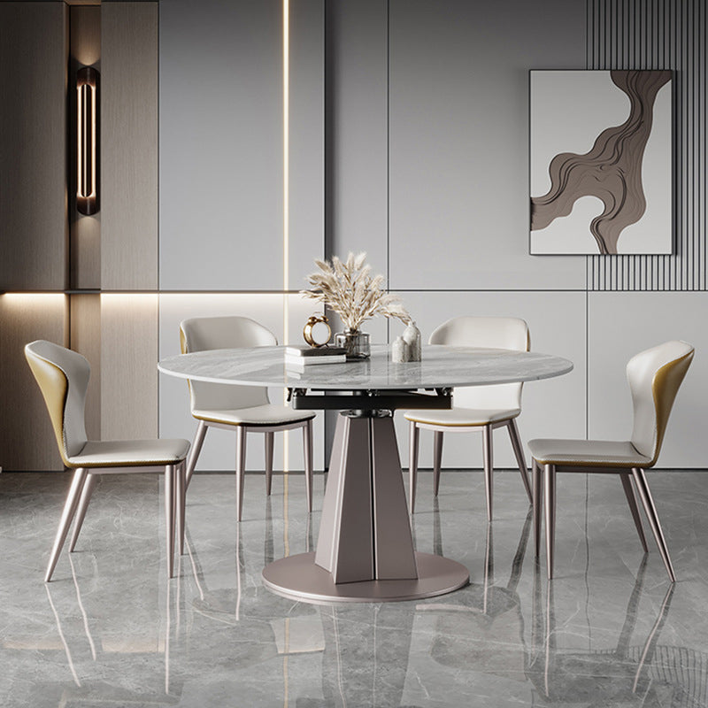 Modern Stainless Steel Base Pedestal Dining Table Extendable Dinner Table for Home 53.1"L x 35.4"W x 29.5"H Without Chairs Clearhalo 'Dining Tables & Seating' 'Dining Tables' 'dining_table' 'furn' 'furn_dining_table' 'Furniture' 'Kitchen & Dining Furniture' 6229486