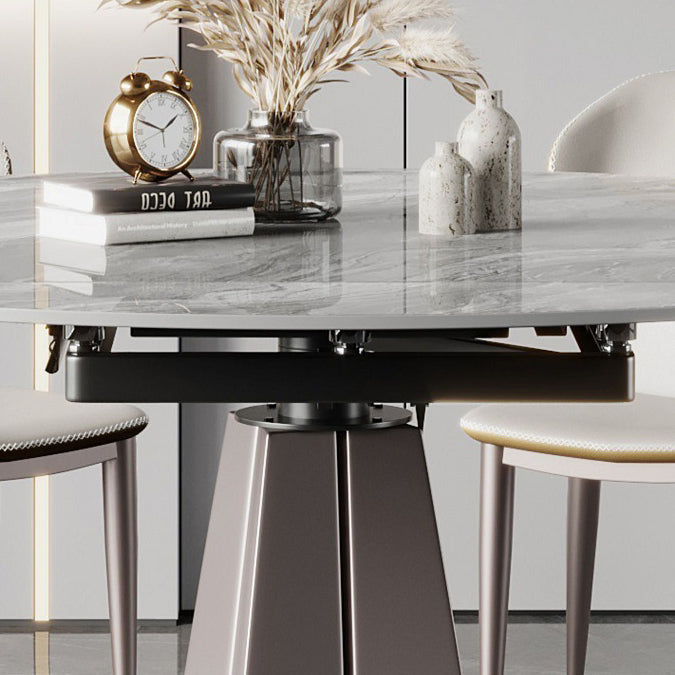 Modern Stainless Steel Base Pedestal Dining Table Extendable Dinner Table for Home Clearhalo 'Dining Tables & Seating' 'Dining Tables' 'dining_table' 'furn' 'furn_dining_table' 'Furniture' 'Kitchen & Dining Furniture' 6229489