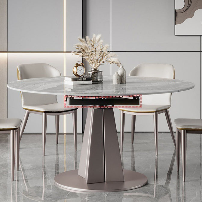 Modern Stainless Steel Base Pedestal Dining Table Extendable Dinner Table for Home Clearhalo 'Dining Tables & Seating' 'Dining Tables' 'dining_table' 'furn' 'furn_dining_table' 'Furniture' 'Kitchen & Dining Furniture' 6229491