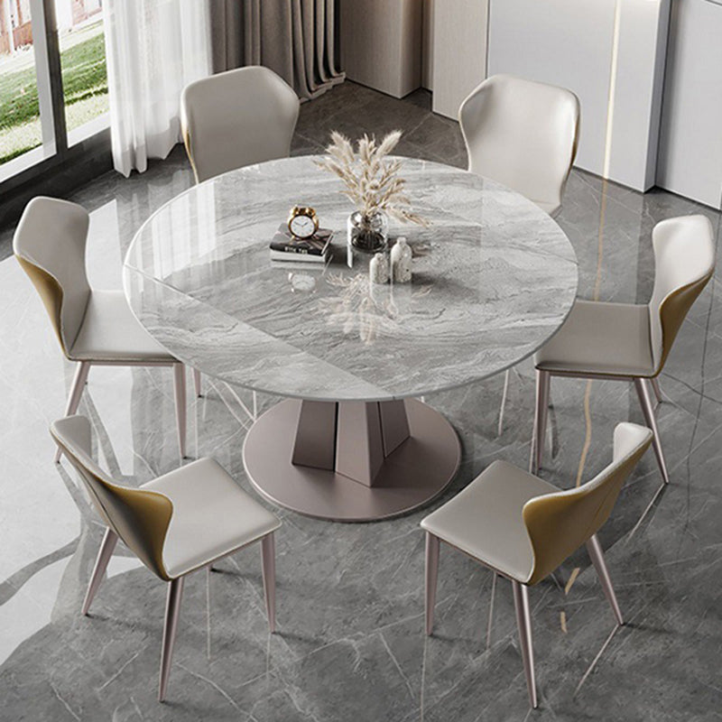Modern Stainless Steel Base Pedestal Dining Table Extendable Dinner Table for Home Clearhalo 'Dining Tables & Seating' 'Dining Tables' 'dining_table' 'furn' 'furn_dining_table' 'Furniture' 'Kitchen & Dining Furniture' 6229492