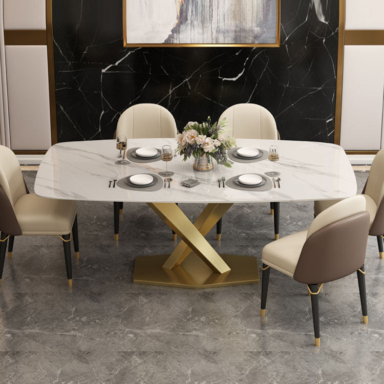 Traditional Luxury Pedestal Table Stainless Steel Base Rectangle Dinner Table for Home White Without Chairs Clearhalo 'Dining Tables & Seating' 'Dining Tables' 'dining_table' 'furn' 'furn_dining_table' 'Furniture' 'Kitchen & Dining Furniture' 6229497