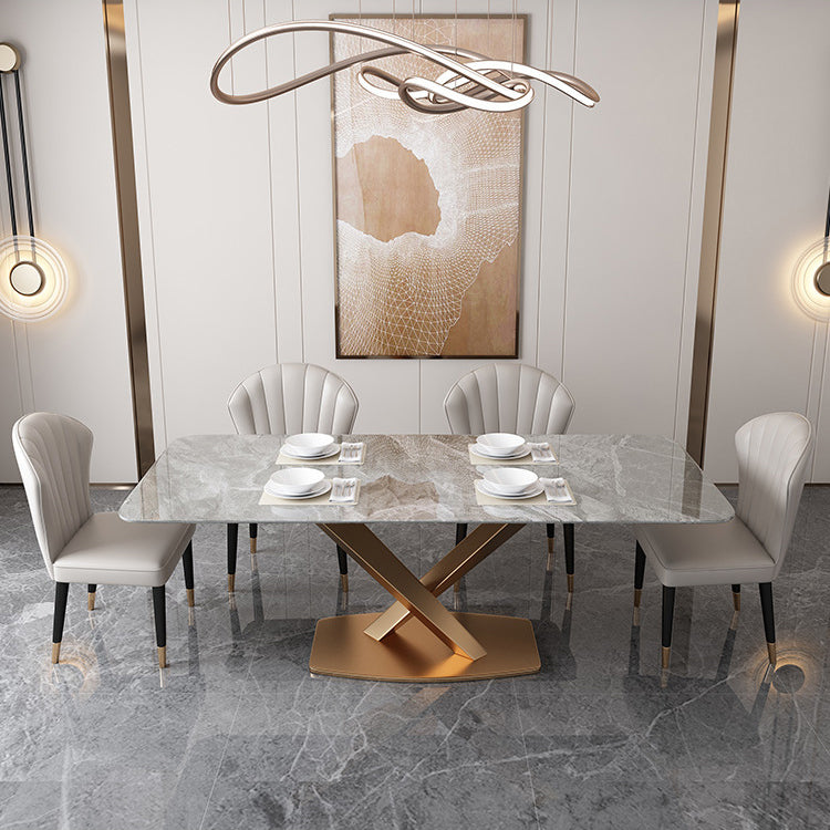 Traditional Luxury Pedestal Table Stainless Steel Base Rectangle Dinner Table for Home Grey Without Chairs Clearhalo 'Dining Tables & Seating' 'Dining Tables' 'dining_table' 'furn' 'furn_dining_table' 'Furniture' 'Kitchen & Dining Furniture' 6229500