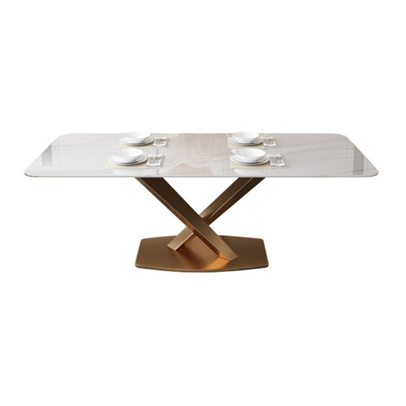 Traditional Luxury Pedestal Table Stainless Steel Base Rectangle Dinner Table for Home Clearhalo 'Dining Tables & Seating' 'Dining Tables' 'dining_table' 'furn' 'furn_dining_table' 'Furniture' 'Kitchen & Dining Furniture' 6229501