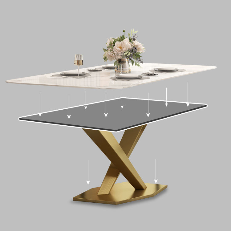 Traditional Luxury Pedestal Table Stainless Steel Base Rectangle Dinner Table for Home Clearhalo 'Dining Tables & Seating' 'Dining Tables' 'dining_table' 'furn' 'furn_dining_table' 'Furniture' 'Kitchen & Dining Furniture' 6229502