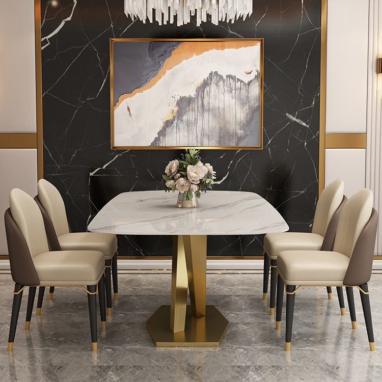 Traditional Luxury Pedestal Table Stainless Steel Base Rectangle Dinner Table for Home Clearhalo 'Dining Tables & Seating' 'Dining Tables' 'dining_table' 'furn' 'furn_dining_table' 'Furniture' 'Kitchen & Dining Furniture' 6229506