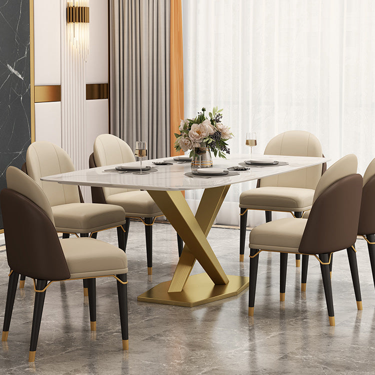 Traditional Luxury Pedestal Table Stainless Steel Base Rectangle Dinner Table for Home Clearhalo 'Dining Tables & Seating' 'Dining Tables' 'dining_table' 'furn' 'furn_dining_table' 'Furniture' 'Kitchen & Dining Furniture' 6229507