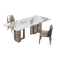 Traditional Luxury Double Pedestal Table Stainless Steel Base Rectangle Dinner Table Off-White Without Chairs Clearhalo 'Dining Tables & Seating' 'Dining Tables' 'dining_table' 'furn' 'furn_dining_table' 'Furniture' 'Kitchen & Dining Furniture' 6229514