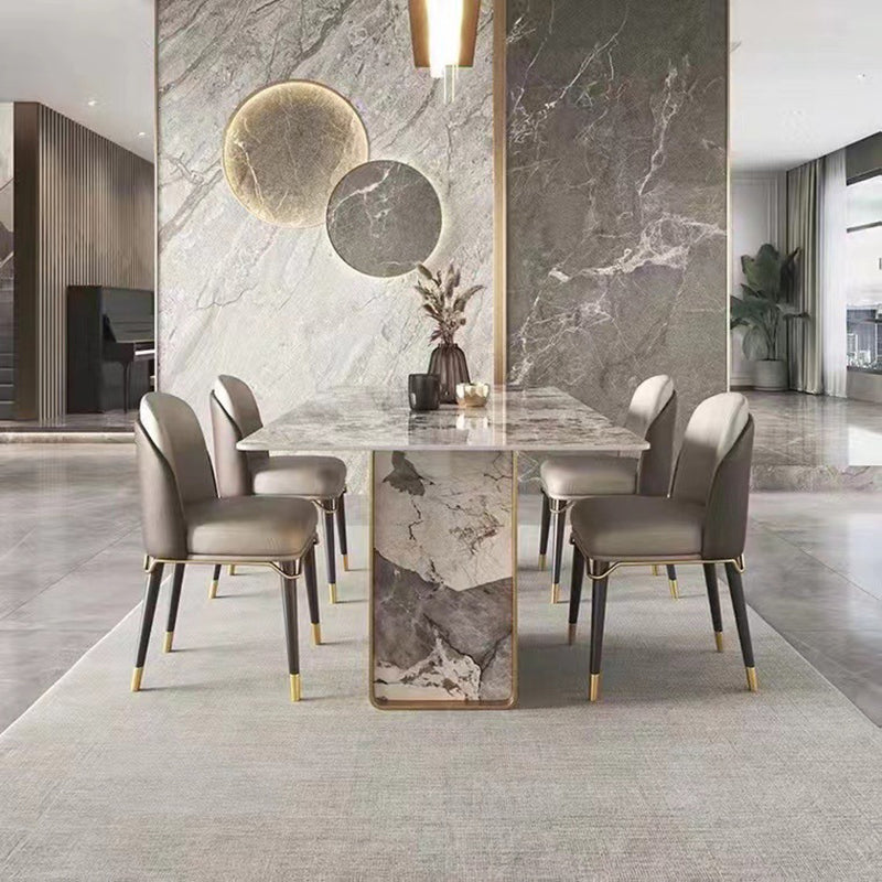 Traditional Luxury Double Pedestal Table Stainless Steel Base Rectangle Dinner Table Clearhalo 'Dining Tables & Seating' 'Dining Tables' 'dining_table' 'furn' 'furn_dining_table' 'Furniture' 'Kitchen & Dining Furniture' 6229517