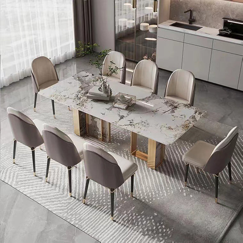 Traditional Luxury Double Pedestal Table Stainless Steel Base Rectangle Dinner Table Clearhalo 'Dining Tables & Seating' 'Dining Tables' 'dining_table' 'furn' 'furn_dining_table' 'Furniture' 'Kitchen & Dining Furniture' 6229519