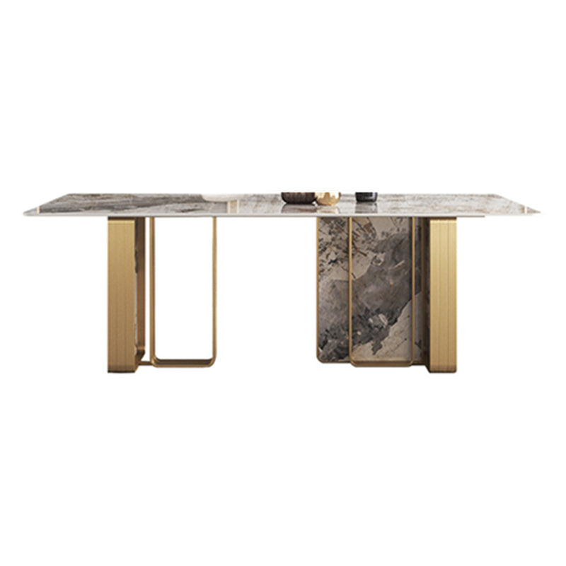Traditional Luxury Double Pedestal Table Stainless Steel Base Rectangle Dinner Table Clearhalo 'Dining Tables & Seating' 'Dining Tables' 'dining_table' 'furn' 'furn_dining_table' 'Furniture' 'Kitchen & Dining Furniture' 6229520