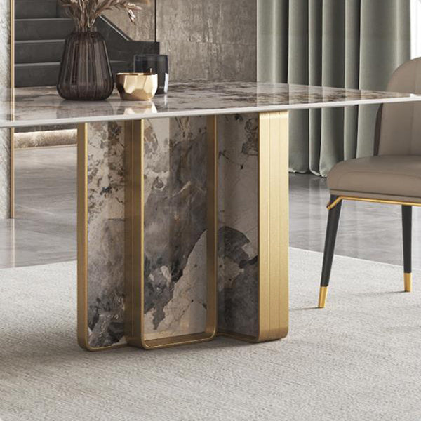 Traditional Luxury Double Pedestal Table Stainless Steel Base Rectangle Dinner Table Clearhalo 'Dining Tables & Seating' 'Dining Tables' 'dining_table' 'furn' 'furn_dining_table' 'Furniture' 'Kitchen & Dining Furniture' 6229523