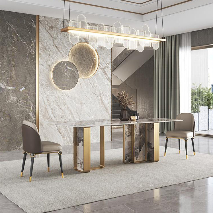 Traditional Luxury Double Pedestal Table Stainless Steel Base Rectangle Dinner Table Clearhalo 'Dining Tables & Seating' 'Dining Tables' 'dining_table' 'furn' 'furn_dining_table' 'Furniture' 'Kitchen & Dining Furniture' 6229524
