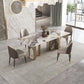 Traditional Luxury Double Pedestal Table Stainless Steel Base Rectangle Dinner Table Clearhalo 'Dining Tables & Seating' 'Dining Tables' 'dining_table' 'furn' 'furn_dining_table' 'Furniture' 'Kitchen & Dining Furniture' 6229525