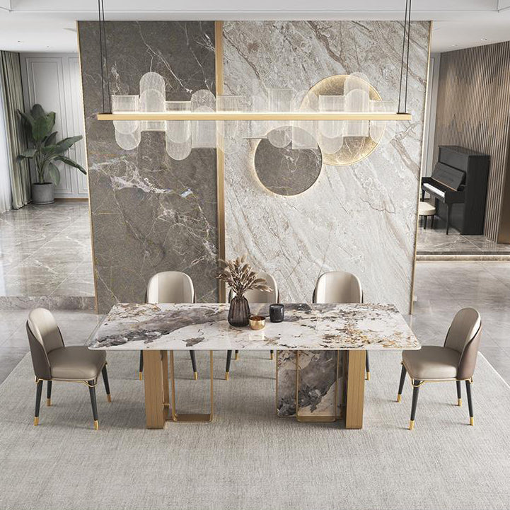 Traditional Luxury Double Pedestal Table Stainless Steel Base Rectangle Dinner Table Clearhalo 'Dining Tables & Seating' 'Dining Tables' 'dining_table' 'furn' 'furn_dining_table' 'Furniture' 'Kitchen & Dining Furniture' 6229526