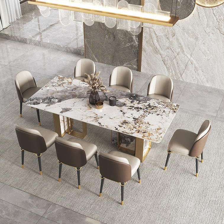 Traditional Luxury Double Pedestal Table Stainless Steel Base Rectangle Dinner Table Clearhalo 'Dining Tables & Seating' 'Dining Tables' 'dining_table' 'furn' 'furn_dining_table' 'Furniture' 'Kitchen & Dining Furniture' 6229529