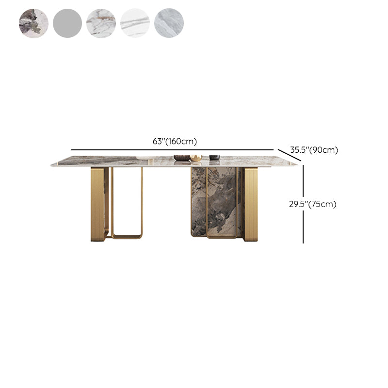 Traditional Luxury Double Pedestal Table Stainless Steel Base Rectangle Dinner Table Clearhalo 'Dining Tables & Seating' 'Dining Tables' 'dining_table' 'furn' 'furn_dining_table' 'Furniture' 'Kitchen & Dining Furniture' 6229531