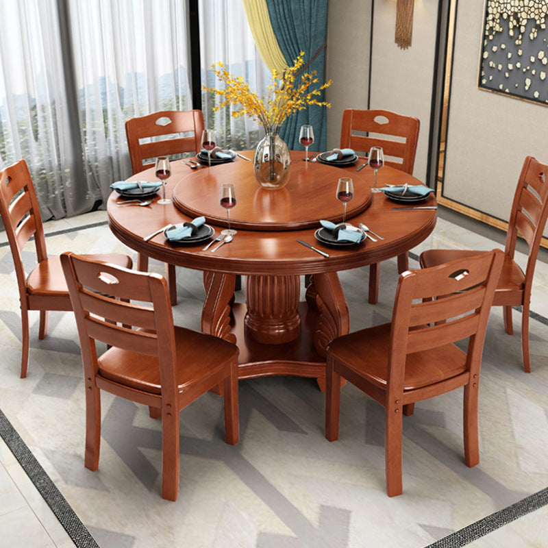 Contemporary Turntable Pedestal Dining Table Wood Dinner Table for Home Brown Without Chairs Clearhalo 'Dining Tables & Seating' 'Dining Tables' 'dining_table' 'furn' 'furn_dining_table' 'Furniture' 'Kitchen & Dining Furniture' 6229536