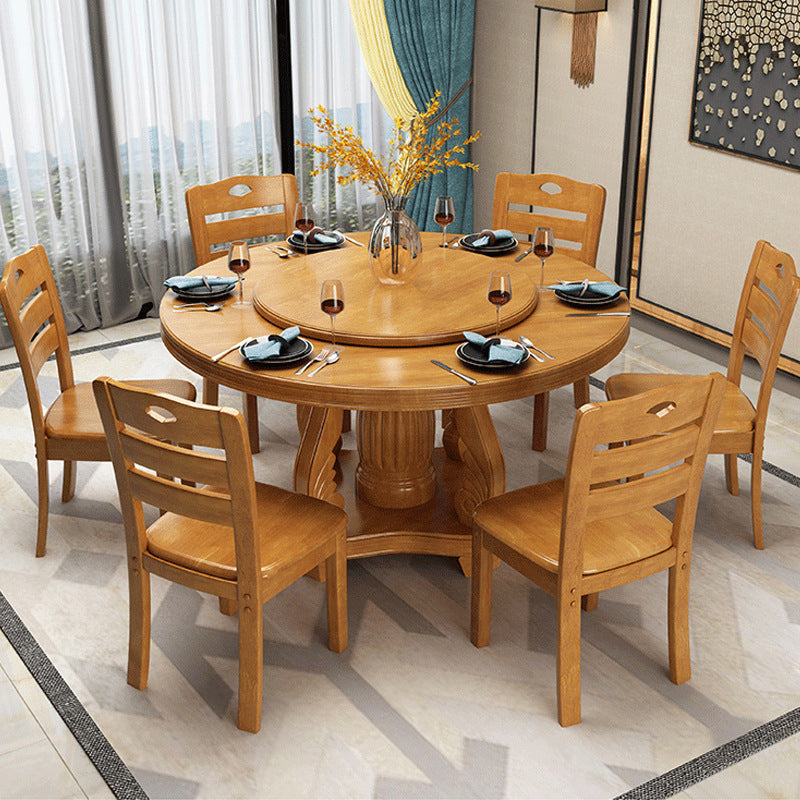 Contemporary Turntable Pedestal Dining Table Wood Dinner Table for Home Wood Without Chairs Clearhalo 'Dining Tables & Seating' 'Dining Tables' 'dining_table' 'furn' 'furn_dining_table' 'Furniture' 'Kitchen & Dining Furniture' 6229537
