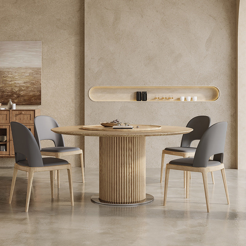 Contemporary Pedestal Dining Table Wood Dinner Table for Home Natural Lazy Susan Clearhalo 'Dining Tables & Seating' 'Dining Tables' 'dining_table' 'furn' 'furn_dining_table' 'Furniture' 'Kitchen & Dining Furniture' 6229549