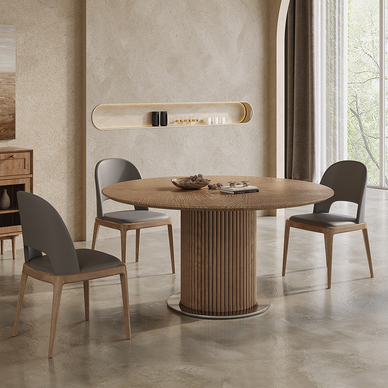 Contemporary Pedestal Dining Table Wood Dinner Table for Home Nut-Brown 47.2"L x 47.2"W x 29.5"H Fixed Table Clearhalo 'Dining Tables & Seating' 'Dining Tables' 'dining_table' 'furn' 'furn_dining_table' 'Furniture' 'Kitchen & Dining Furniture' 6229552