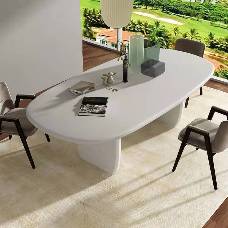 Modern Double Pedestal Table White Oval Dining Table for Home Kitchen 55.1"L x 29.5"W x 29.5"H Without Chairs Clearhalo 'Dining Tables & Seating' 'Dining Tables' 'dining_table' 'furn' 'furn_dining_table' 'Furniture' 'Kitchen & Dining Furniture' 6229565