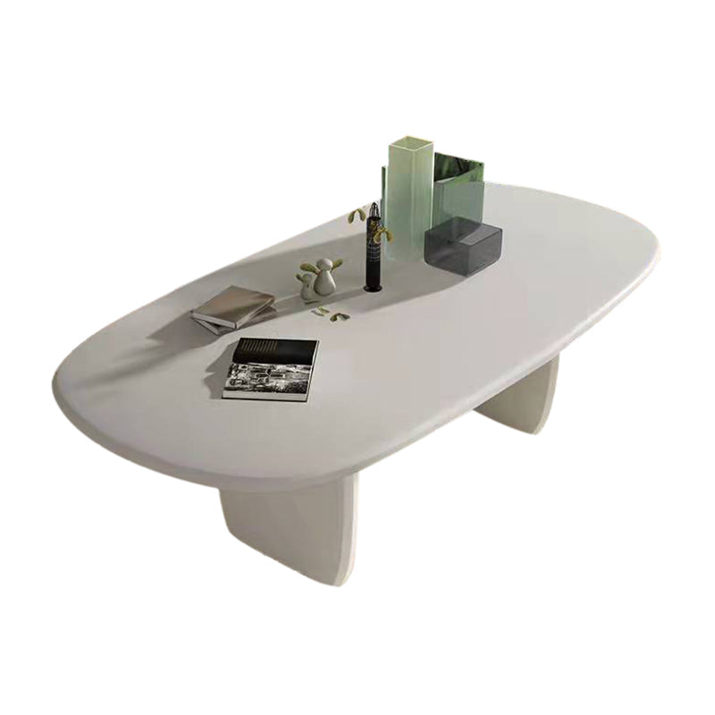 Modern Double Pedestal Table White Oval Dining Table for Home Kitchen Without Chairs Clearhalo 'Dining Tables & Seating' 'Dining Tables' 'dining_table' 'furn' 'furn_dining_table' 'Furniture' 'Kitchen & Dining Furniture' 6229566