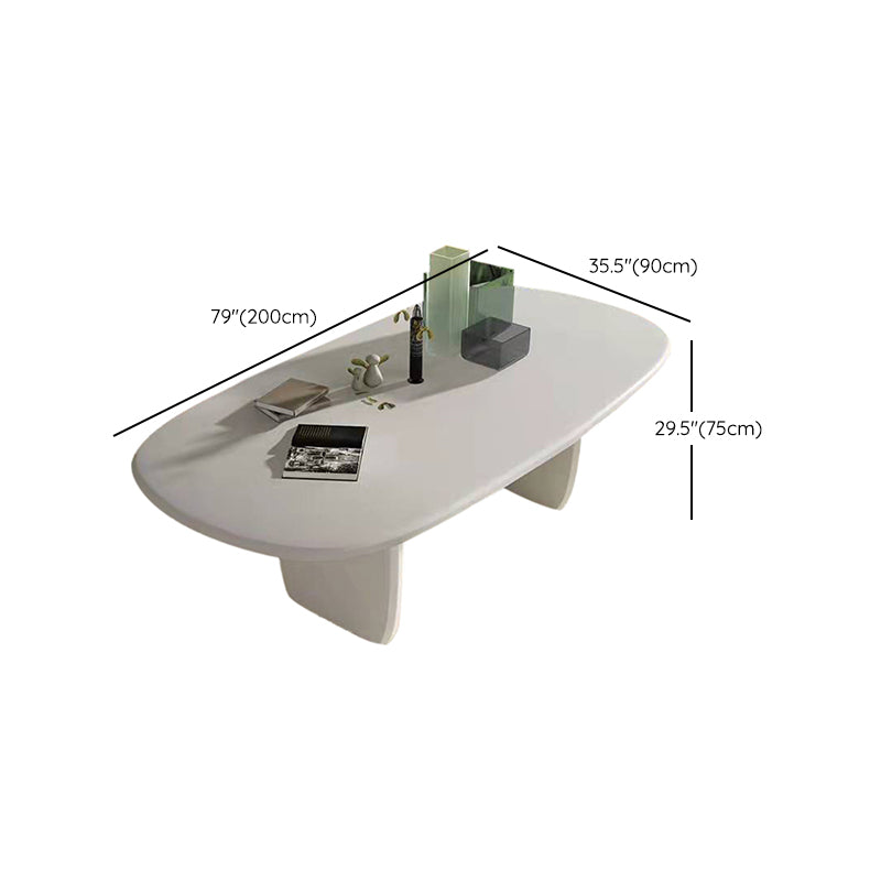 Modern Double Pedestal Table White Oval Dining Table for Home Kitchen Clearhalo 'Dining Tables & Seating' 'Dining Tables' 'dining_table' 'furn' 'furn_dining_table' 'Furniture' 'Kitchen & Dining Furniture' 6229574