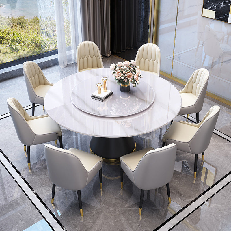 Modern Turntable Dinner Table Stainless Steel Base Stone Dining Table for Home White 59.1"L x 59.1"W x 29.5"H Without Chairs Clearhalo 'Dining Tables & Seating' 'Dining Tables' 'dining_table' 'furn' 'furn_dining_table' 'Furniture' 'Kitchen & Dining Furniture' 6229579