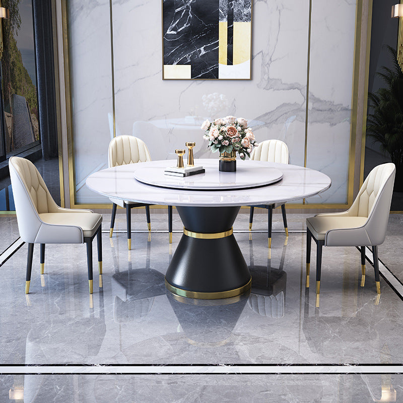 Modern Turntable Dinner Table Stainless Steel Base Stone Dining Table for Home White 51.2"L x 51.2"W x 29.5"H Without Chairs Clearhalo 'Dining Tables & Seating' 'Dining Tables' 'dining_table' 'furn' 'furn_dining_table' 'Furniture' 'Kitchen & Dining Furniture' 6229581