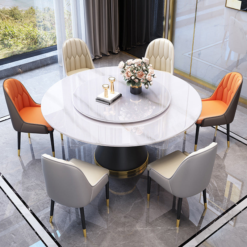 Modern Turntable Dinner Table Stainless Steel Base Stone Dining Table for Home White 63"L x 63"W x 29.5"H Without Chairs Clearhalo 'Dining Tables & Seating' 'Dining Tables' 'dining_table' 'furn' 'furn_dining_table' 'Furniture' 'Kitchen & Dining Furniture' 6229582
