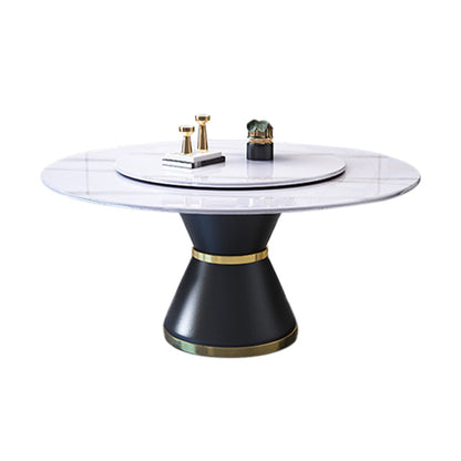 Modern Turntable Dinner Table Stainless Steel Base Stone Dining Table for Home White 47.2"L x 47.2"W x 29.5"H Without Chairs Clearhalo 'Dining Tables & Seating' 'Dining Tables' 'dining_table' 'furn' 'furn_dining_table' 'Furniture' 'Kitchen & Dining Furniture' 6229583