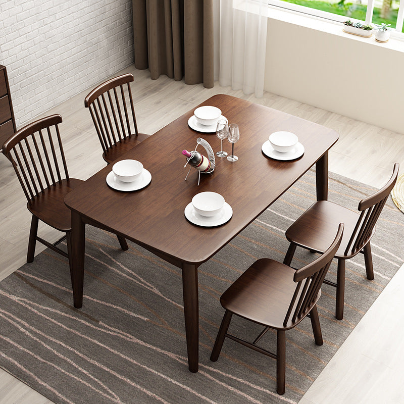 Rectangle Wood Dining Table Contemporary Dinner Table with 4 Legs Nut-Brown 55.1"L x 31.5"W x 29.5"H Without Chairs Clearhalo 'Dining Tables & Seating' 'Dining Tables' 'dining_table' 'furn' 'furn_dining_table' 'Furniture' 'Kitchen & Dining Furniture' 6229592