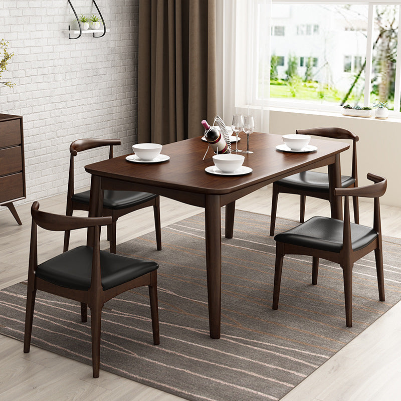 Rectangle Wood Dining Table Contemporary Dinner Table with 4 Legs Nut-Brown 63"L x 31.5"W x 29.5"H Without Chairs Clearhalo 'Dining Tables & Seating' 'Dining Tables' 'dining_table' 'furn' 'furn_dining_table' 'Furniture' 'Kitchen & Dining Furniture' 6229593